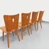 Set of 4 vintage brutalist wooden chairs from the 60s