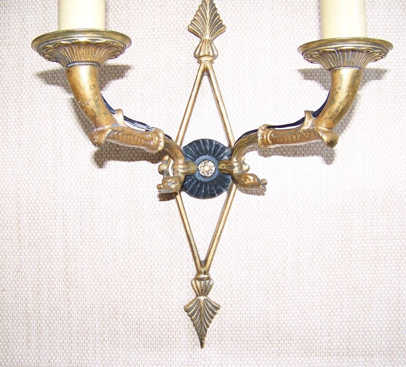 French antique bronze double Empire wall sconce with arrow and swan detail 4317.