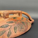 Carved cup in engraved wood – floral decoration and geometric handles
