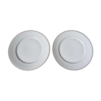 Limoges porcelain plates, Philippe Deshoulieres, fine gold fillets, 2 plates