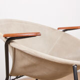 Danish armchair in Leather, Steel and Teak, Balloon model by Hans Olsen 1960.