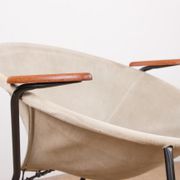 Danish armchair in Leather, Steel and Teak, Balloon model by Hans Olsen 1960.