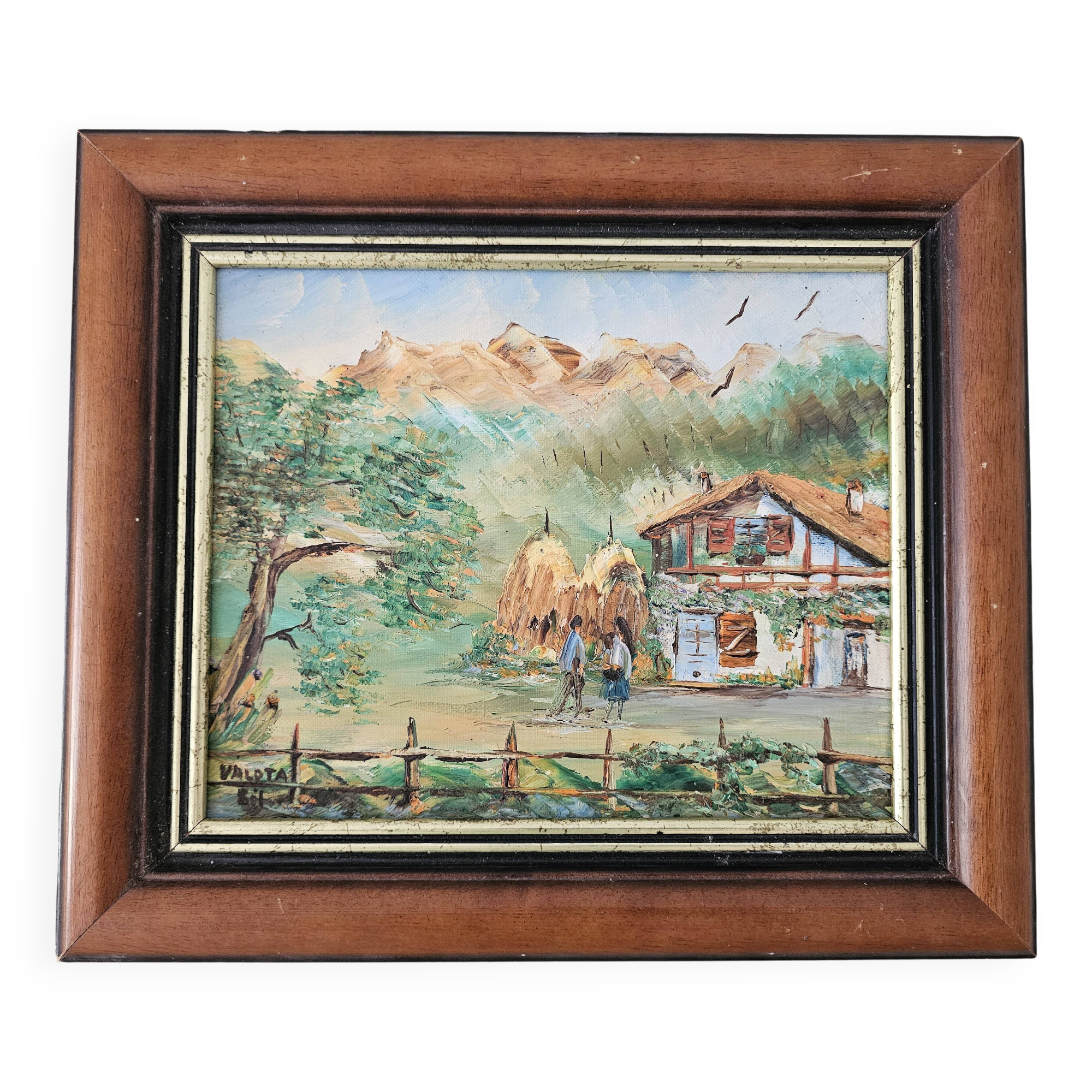 Tableau Huile sur Toile Ferme du pays Basque signé Gil Valota