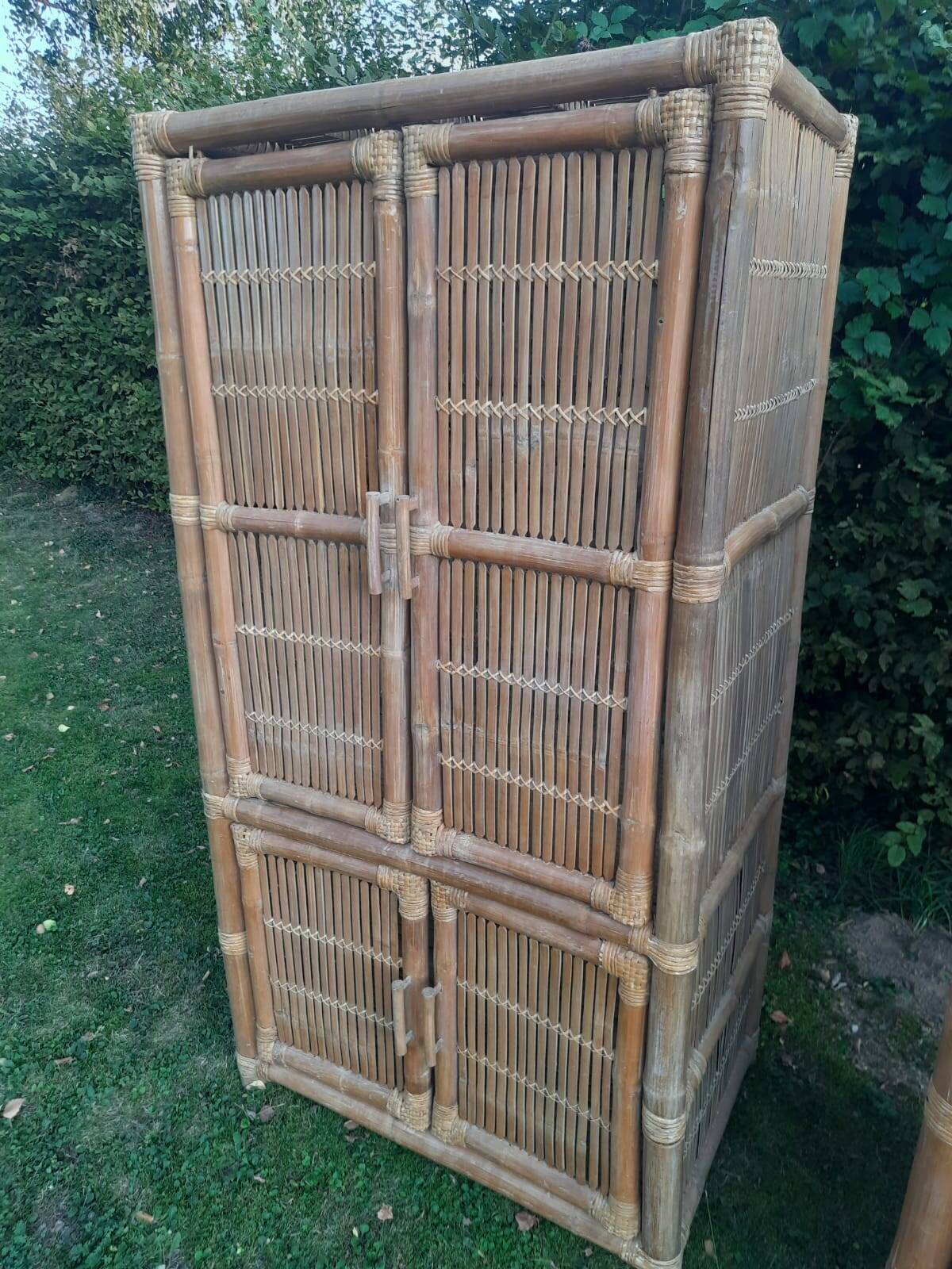 Vintage bamboo and rattan cabinet or storage unit