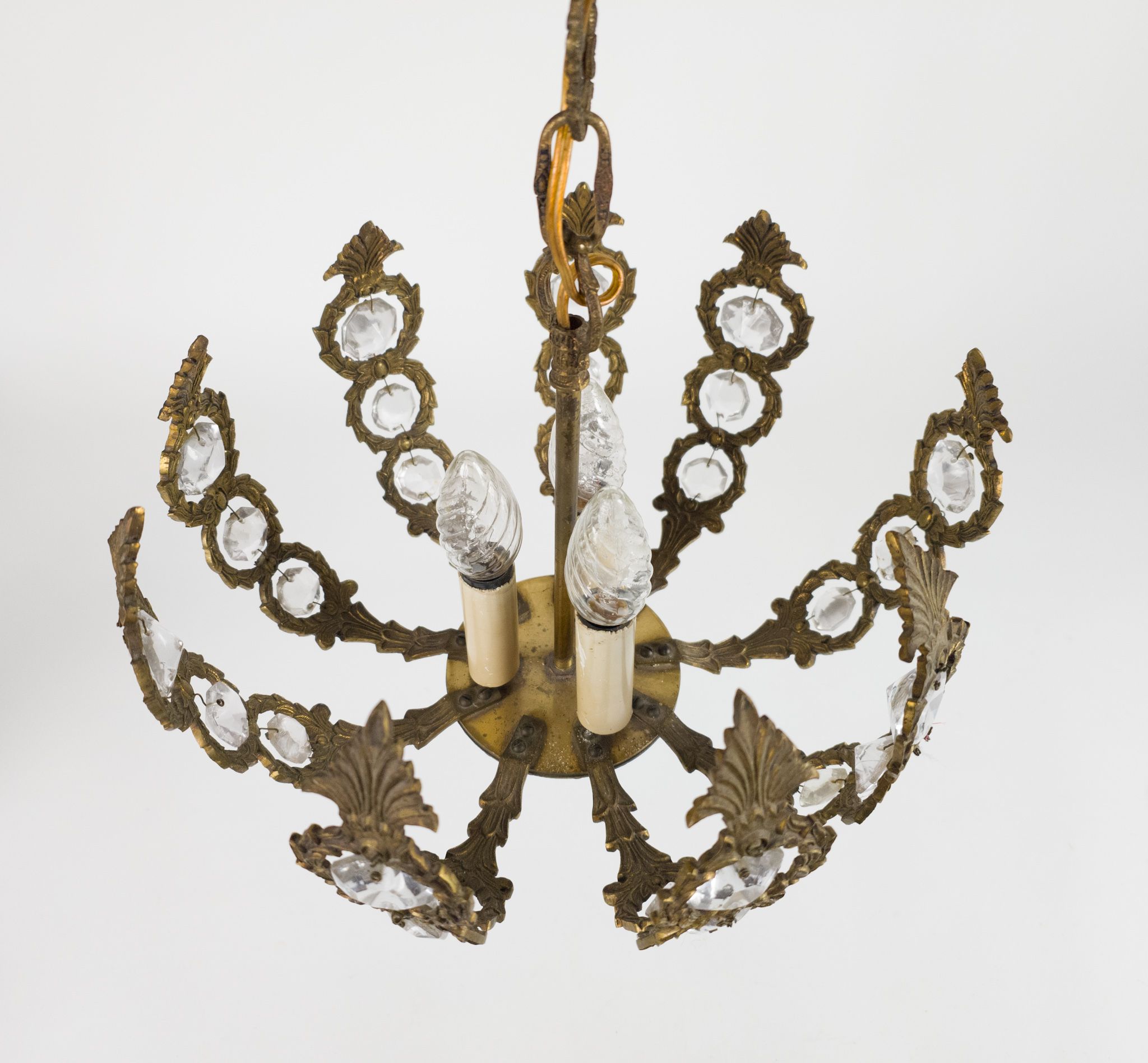 Brass facet cut glass hanging lamp gold plated 3rd quarter 20th