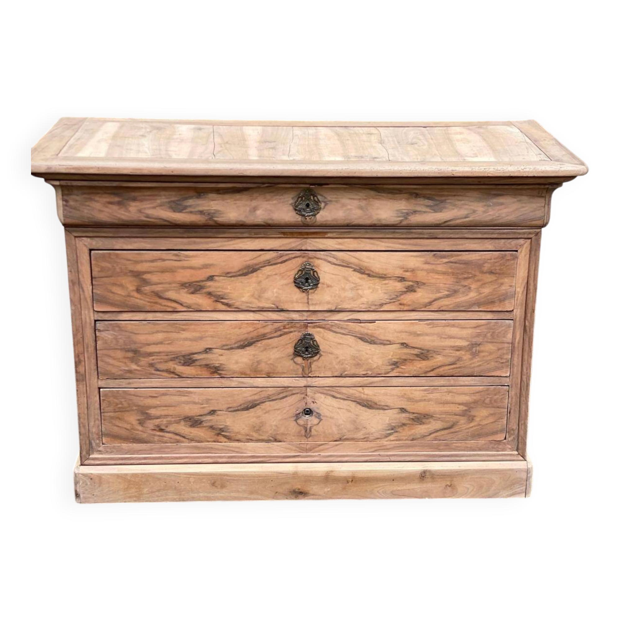Renovated Louis Philippe chest of drawers in solid wood and walnut veneer from the 18th century.