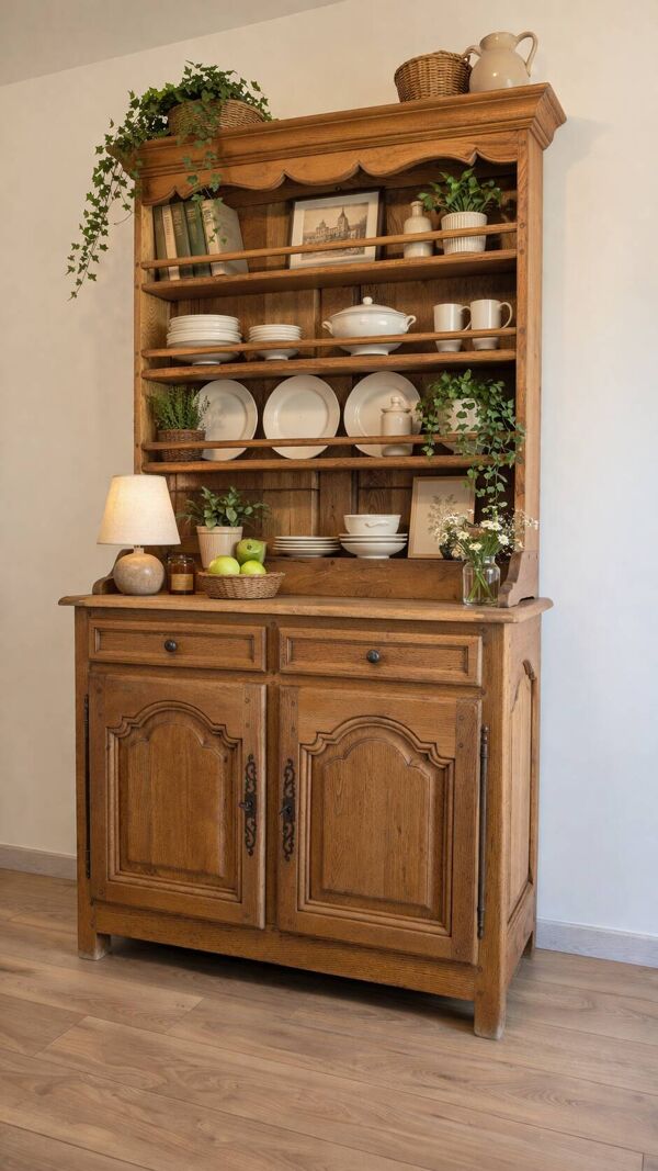 Buffet deux corps Vecchio Arredo en chêne massif, style rustique italien