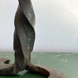 Brutalist wrought iron and brass candle holder