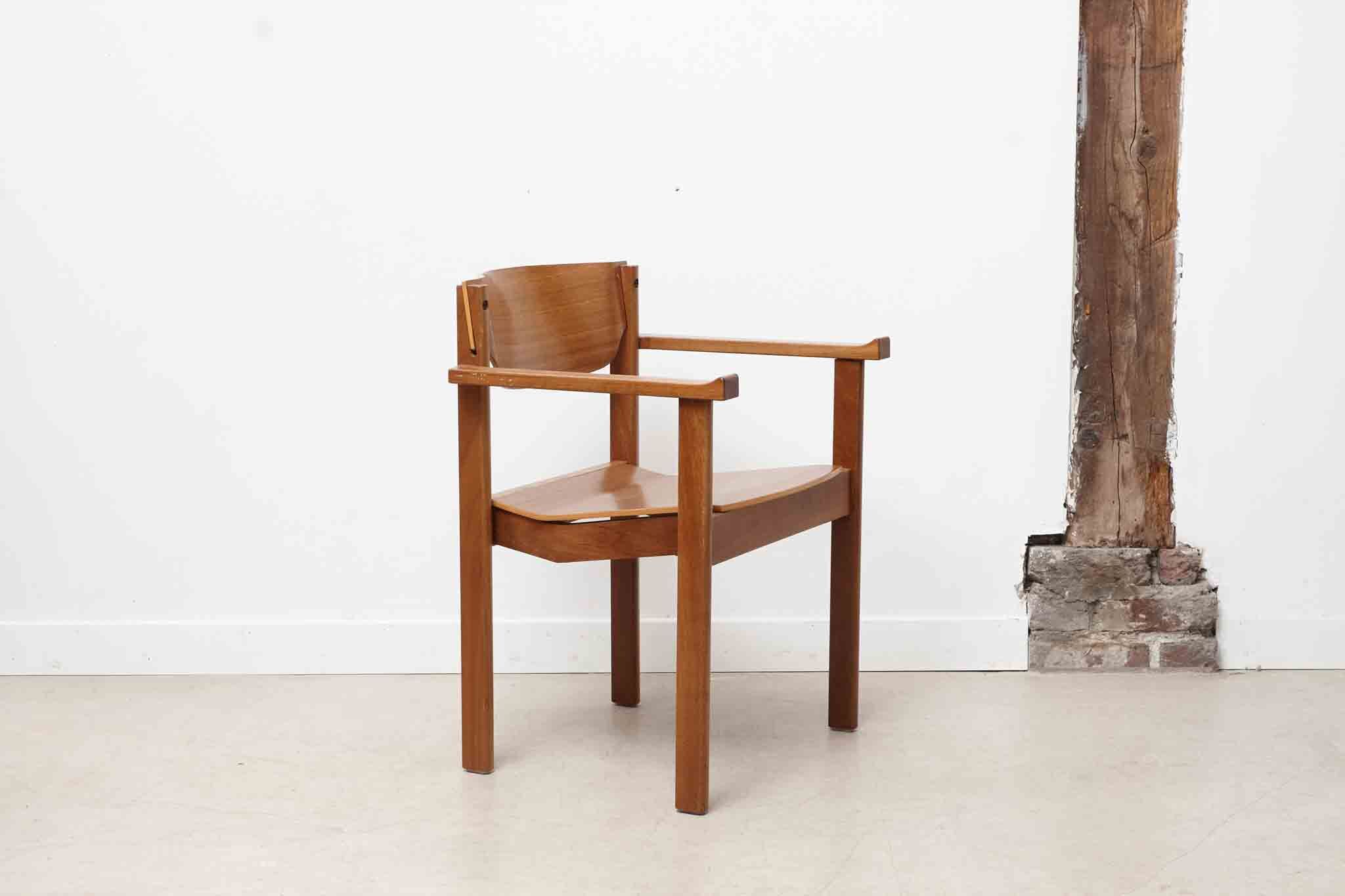 Vintage stackable wooden chair with armrests