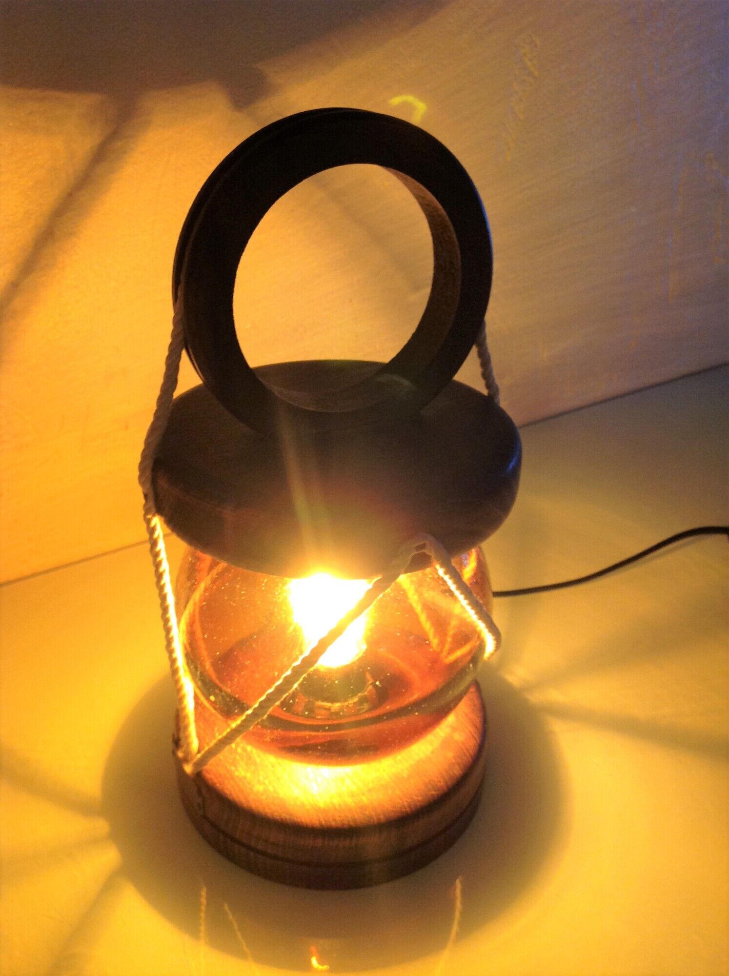Marine lamp with amber glass globe 60/70s