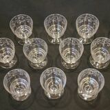 10 old port wine glasses in engraved art deco chiseled crystal