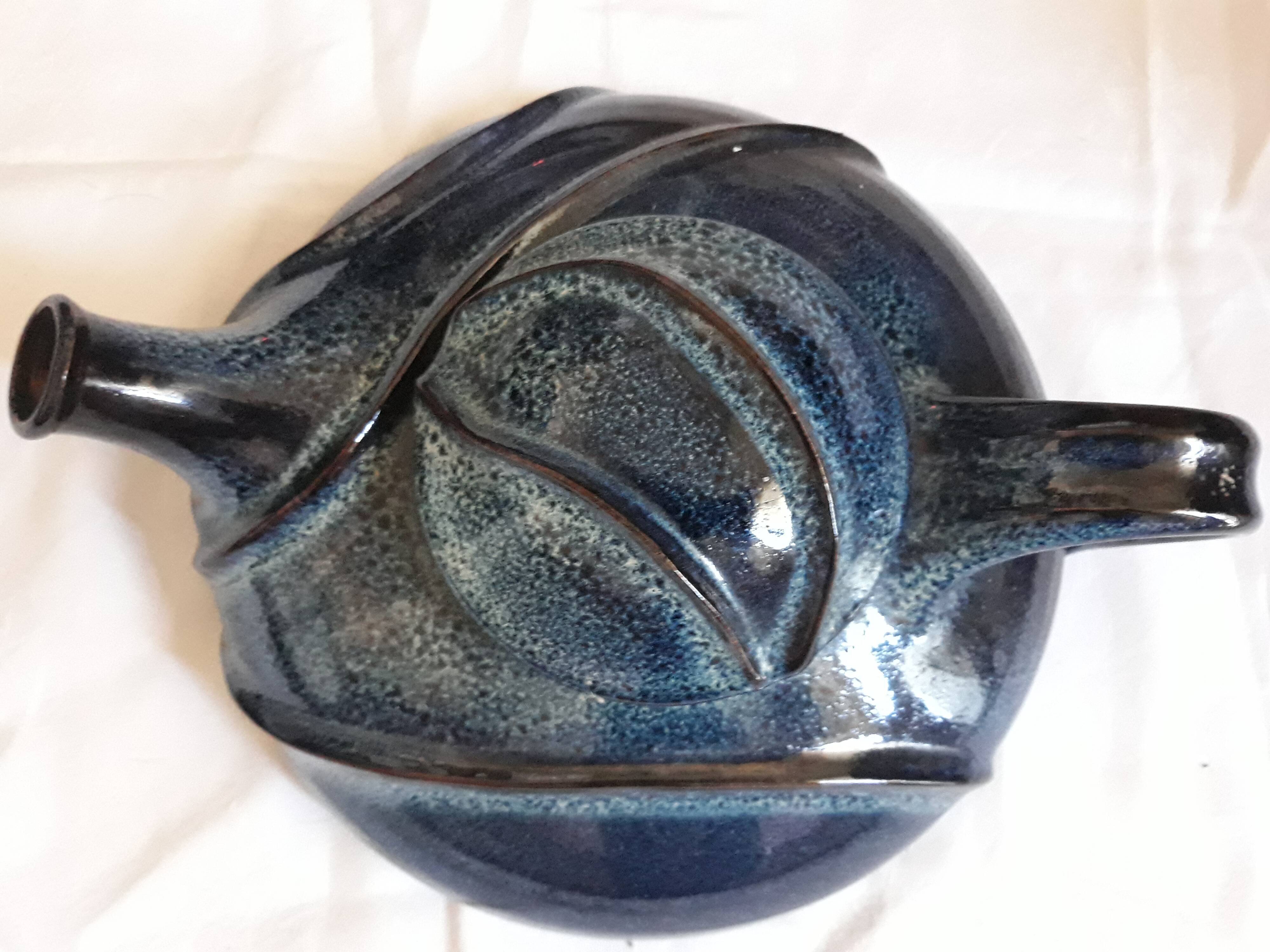 Large teapot in blue glazed Earth