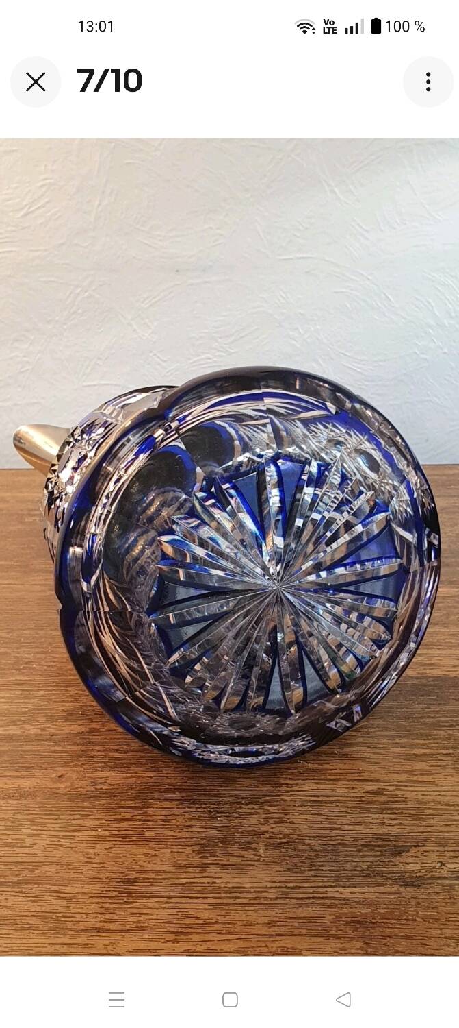 Superb orangeade jug in cobalt blue cut bohemian crystal