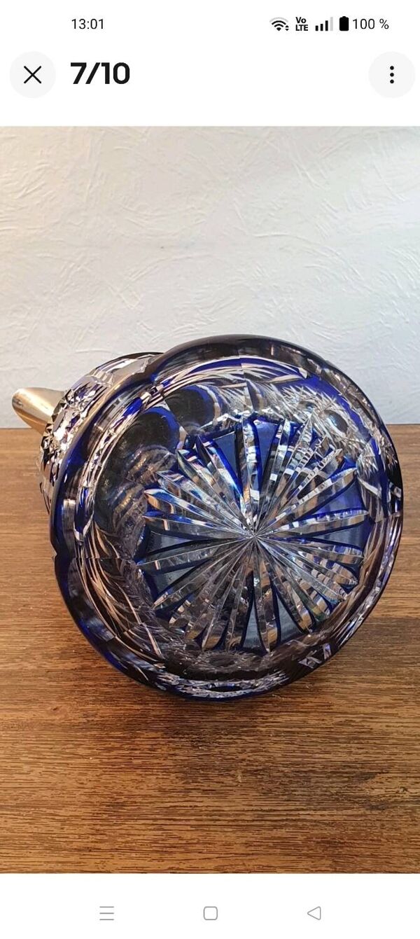 Superbe broc à orangeade en cristal de bohème/taillé bleu cobalt