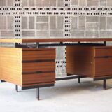 Mahogany veneer desk by Pierre Guariche for Minvielle, 1950s