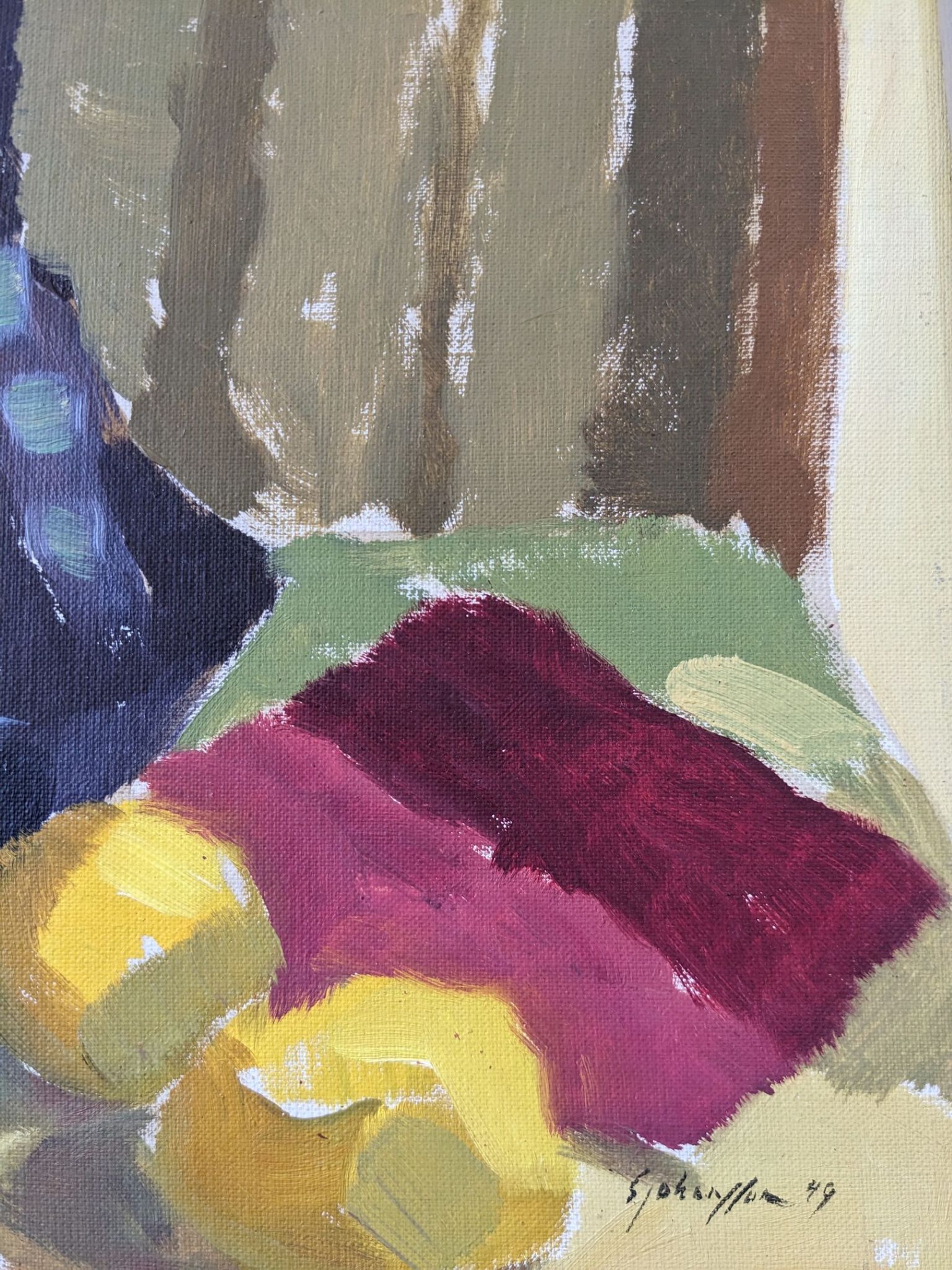 Mid-Century Modern Swedish "Lemons & Pots" Vintage Still Life Oil Painting, 1949