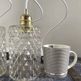 Set of two vintage chiseled glass pendant lights