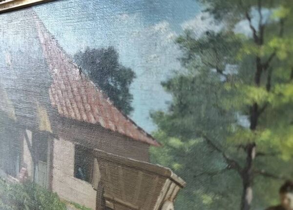 Tableau ancien peinture huile école francaise de Barbizon cadre bois