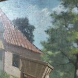 Antique oil painting, french barbizon school, wooden frame