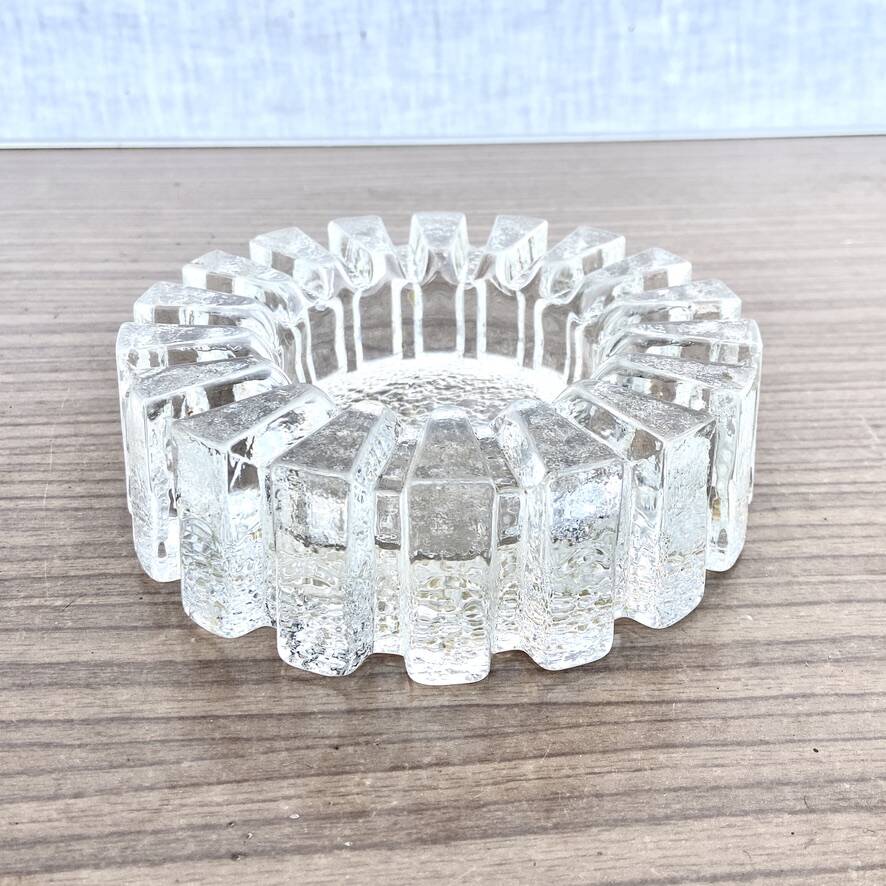 Glass ashtray with ICE pattern by Pukeberg, Swedish design, Scandinavian.