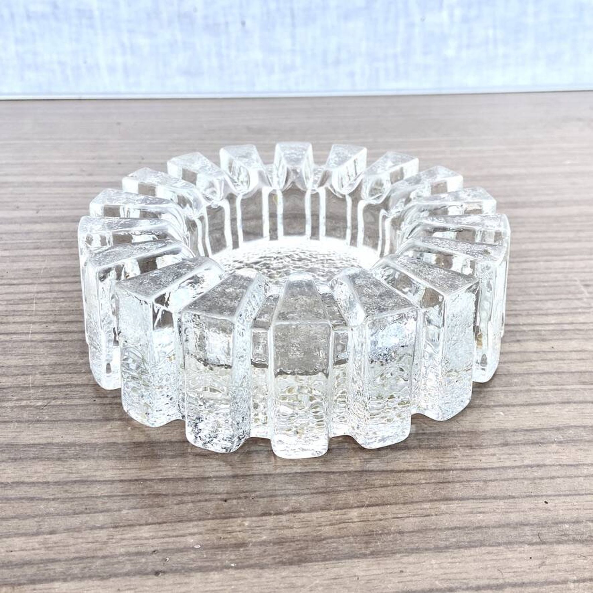 Glass ashtray with ICE pattern by Pukeberg, Swedish design, Scandinavian.