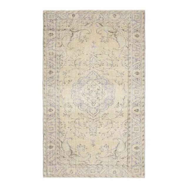 1970s Vintage Turkish Oushak Handmade Wool Cotton Beige Area Rug 171x282