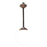 Vintage suspension in aluminum metal and opaline glass globe – Industrial design