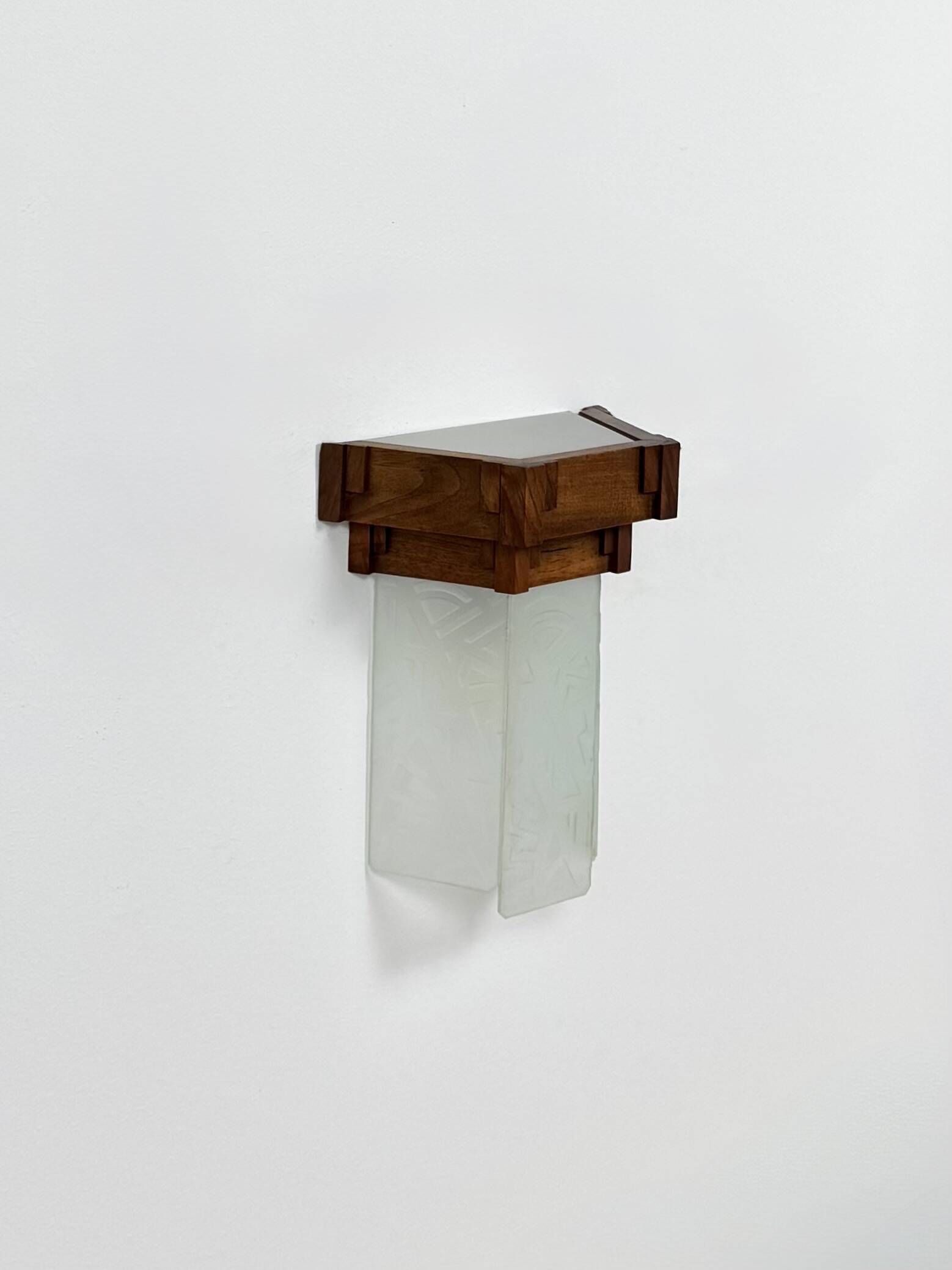 Vintage modernist Art Deco wall light, oak and frosted glass, France, 1930.