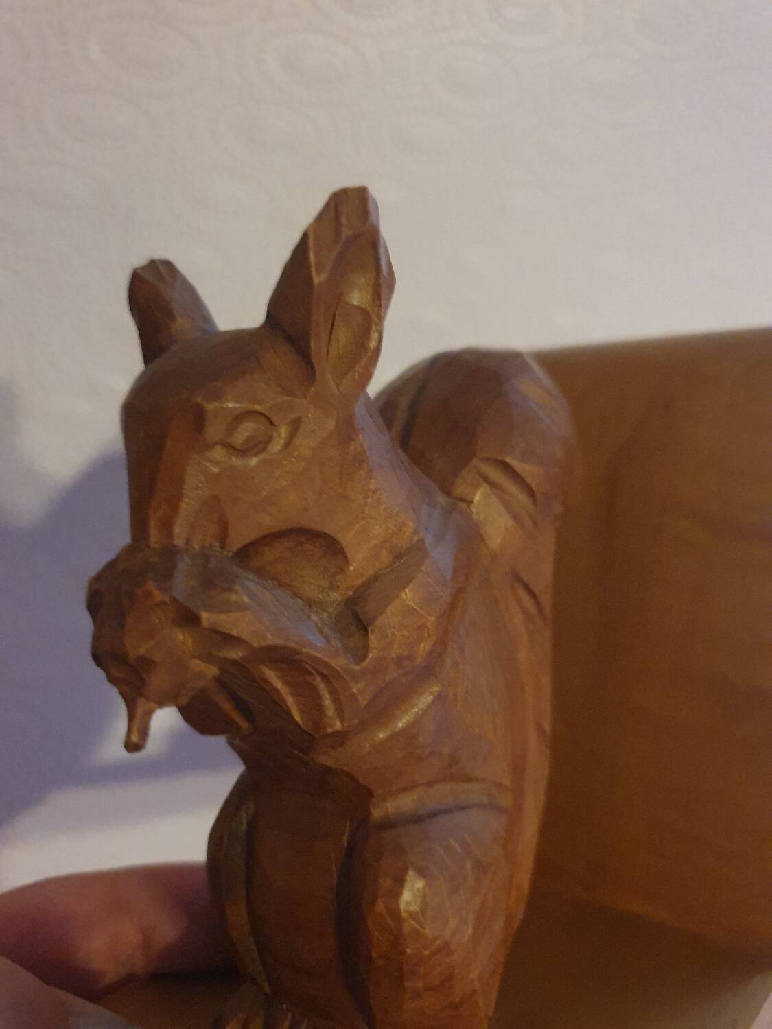 Vintage hand-carved wooden squirrel bookend