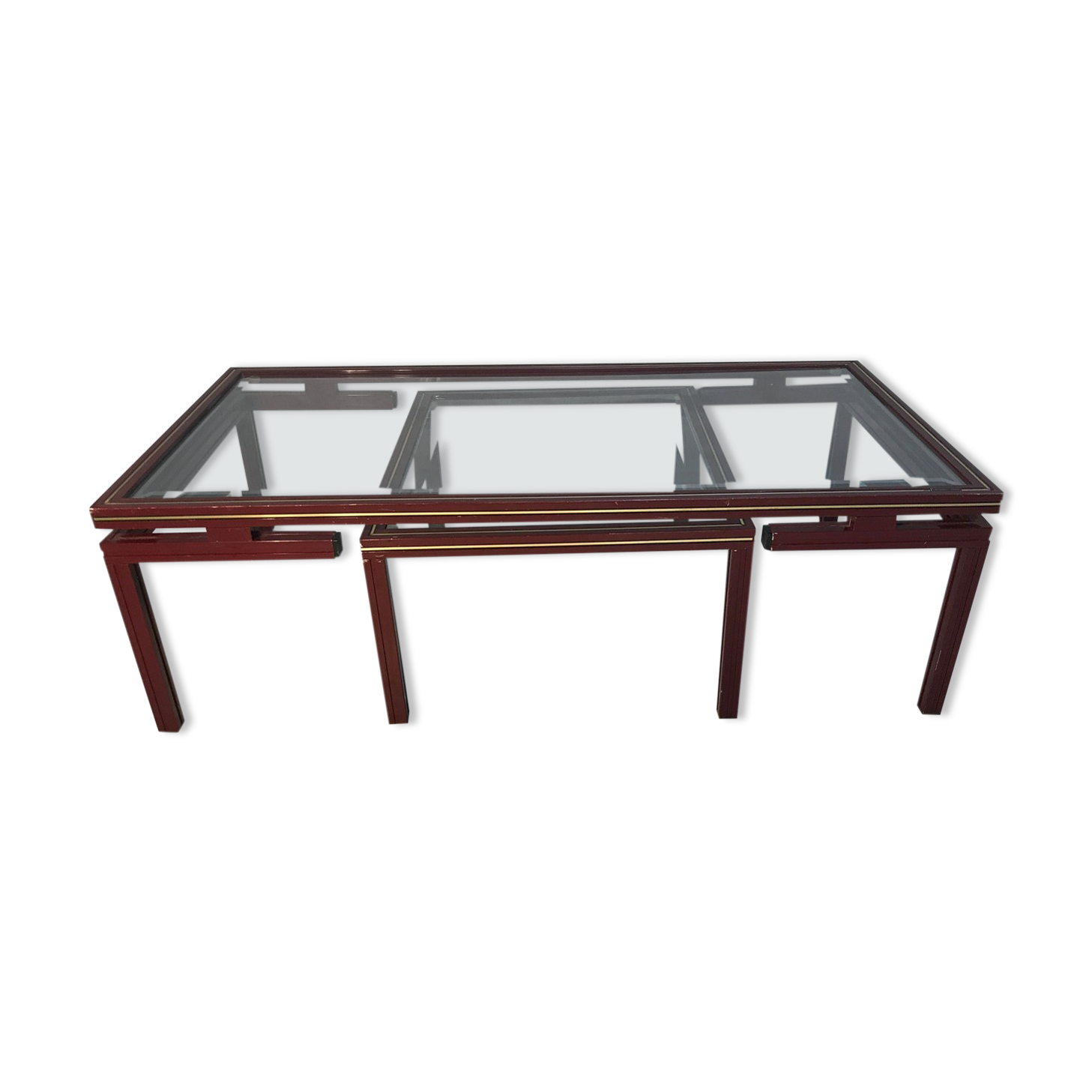 Pierre Vandel metal lacquered stone bass table and glass