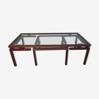 Pierre Vandel metal lacquered stone bass table and glass