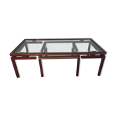 Pierre Vandel metal lacquered stone bass table and glass