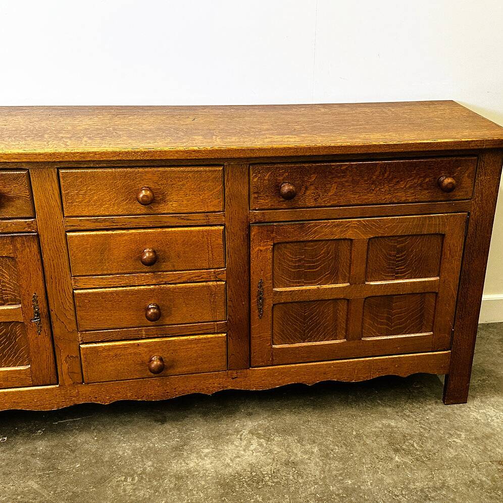 Vintage french oak sideboard with wavy details, ca. 1950s