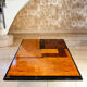 Coffee table, elm magnifying glass marquetry, bramble and black lacquer, 1980