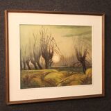 Italian signed painting landscape in Impressionist style from 20th century