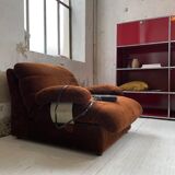 Pair 70s brown velvet armchairs