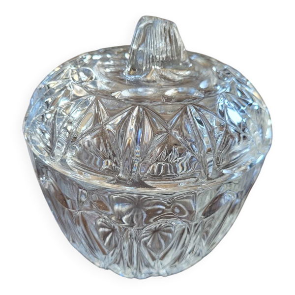 Sucrier, bonbonnière en verre pressé diamant – circa 1950