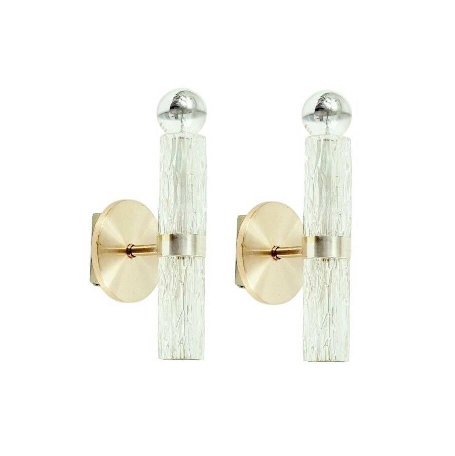 Pair of Mid-Century Glass Wall Lamps from Kaiser Leuchten, Germany, 1960s