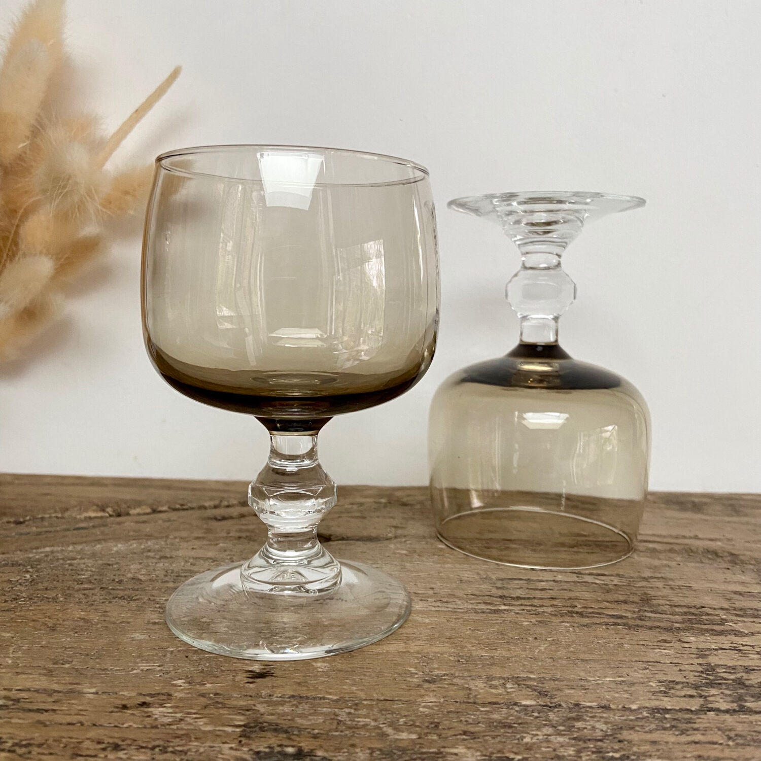 4 vintage luminarc smoked glasses