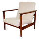 Fauteuil GFM-142 en tissu bouclé beige et bois foncé, design d'Edmund Homa, années 70