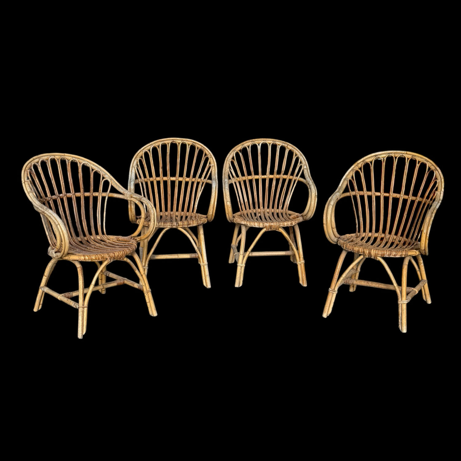 Set of 4 rattan armchairs from the 1960s, France.