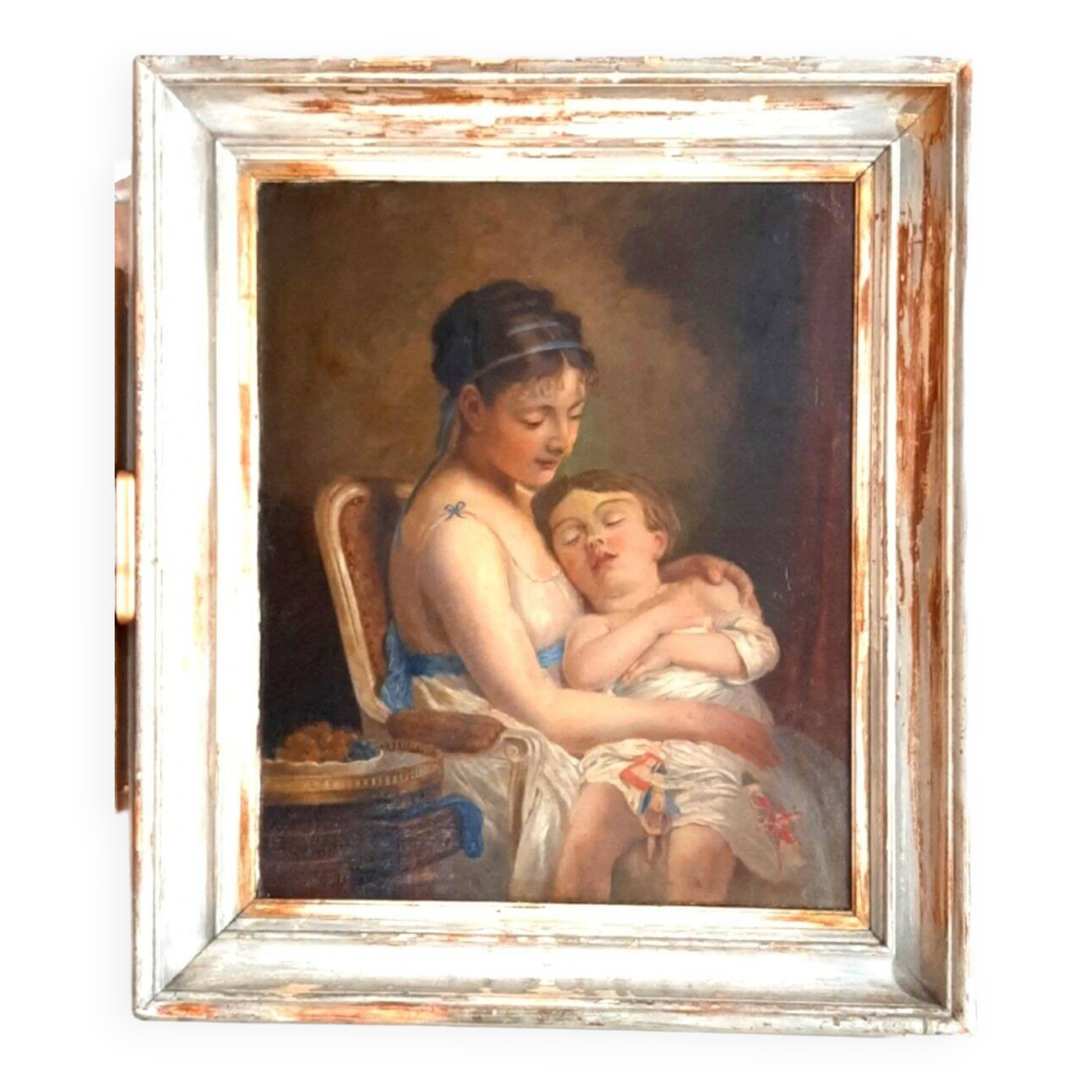 Portrait primitif d'une femme et d'un enfant