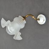 Vintage wall lamp, glass tulip lampshade, brass gooseneck support and blah porcelain