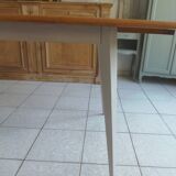 Vintage belt table and pearl gray compass base, wooden top