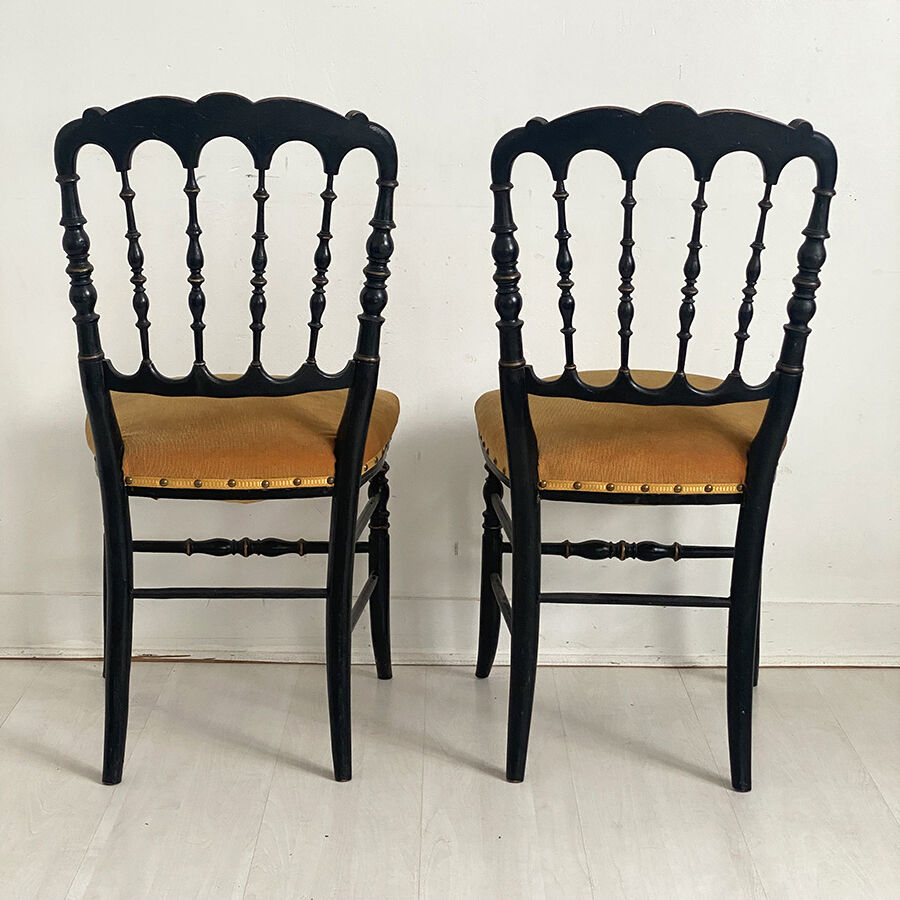 Pair of Napoleon III chairs called "Chiavari" in blackened wood