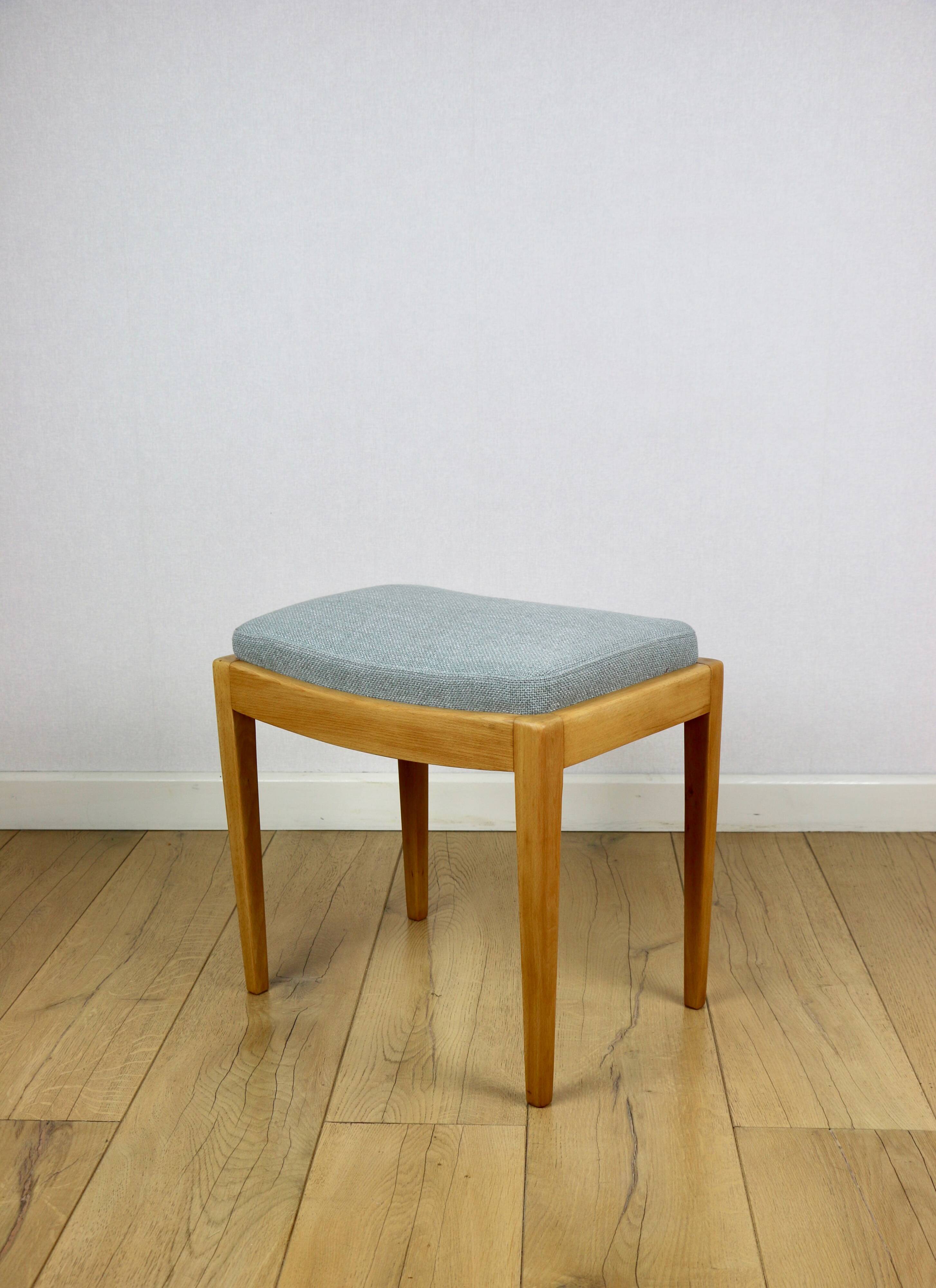 Stool seat light blue natural fabric Art Deco - 2 pieces available