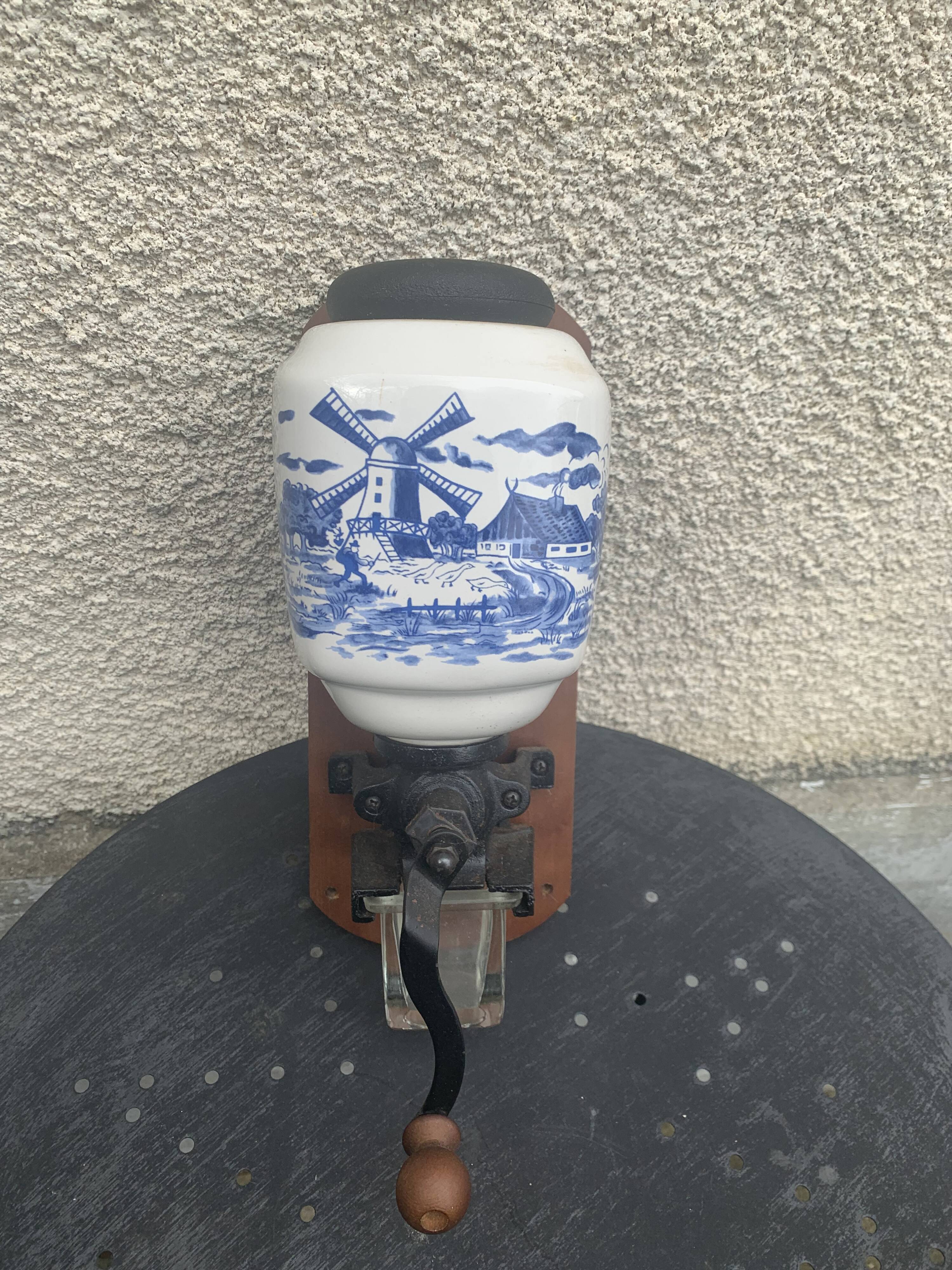 Wall-mounted coffee grinder complete vintage delft style mill décor