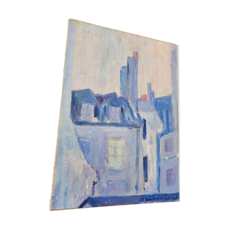 Canvas signed "blue houses"