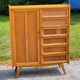Vintage Golden Blond Oak Chest of drawers Feet Compass 6 Drawers 1 Door 50s