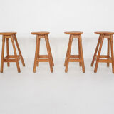Scandinavian modern pinewood bar stools 1970's
